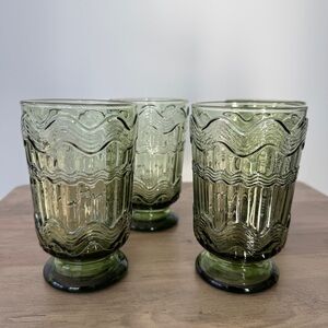 Anthropologie Polly Textured Green Soda Lime Glass Tumblers Set of 4 in Matcha